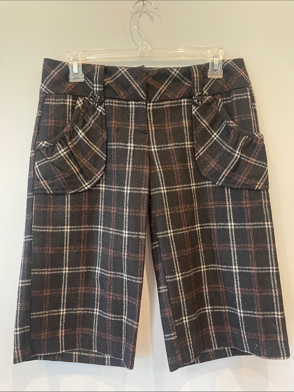 Plaid Wide-Leg knee shirts - Black & Brown wool blend Deliaās
